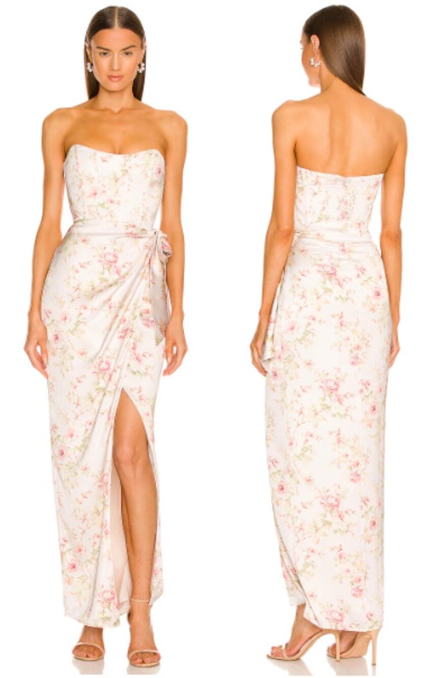 NWT V. Chapman June Rose Print Strapless Bustier Maxi Dress Pink Women's Size 2